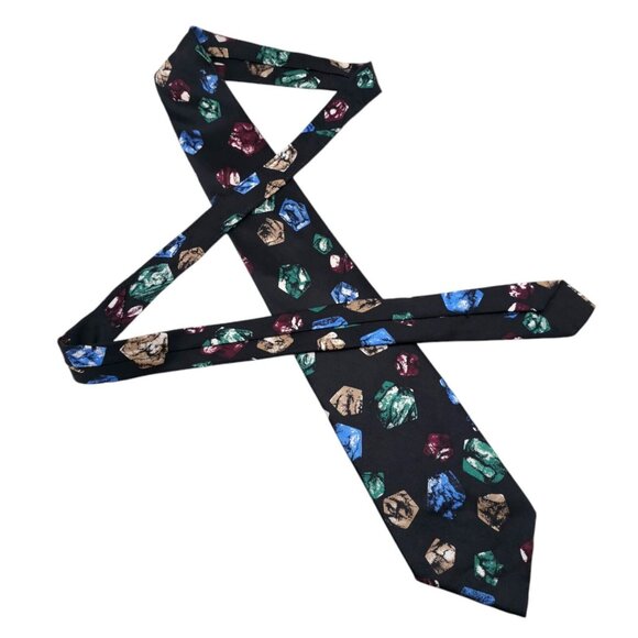 COUNTESS MARA Black Geometric Print Tie Necktie 100% Silk Made in USA - Picture 2 of 6